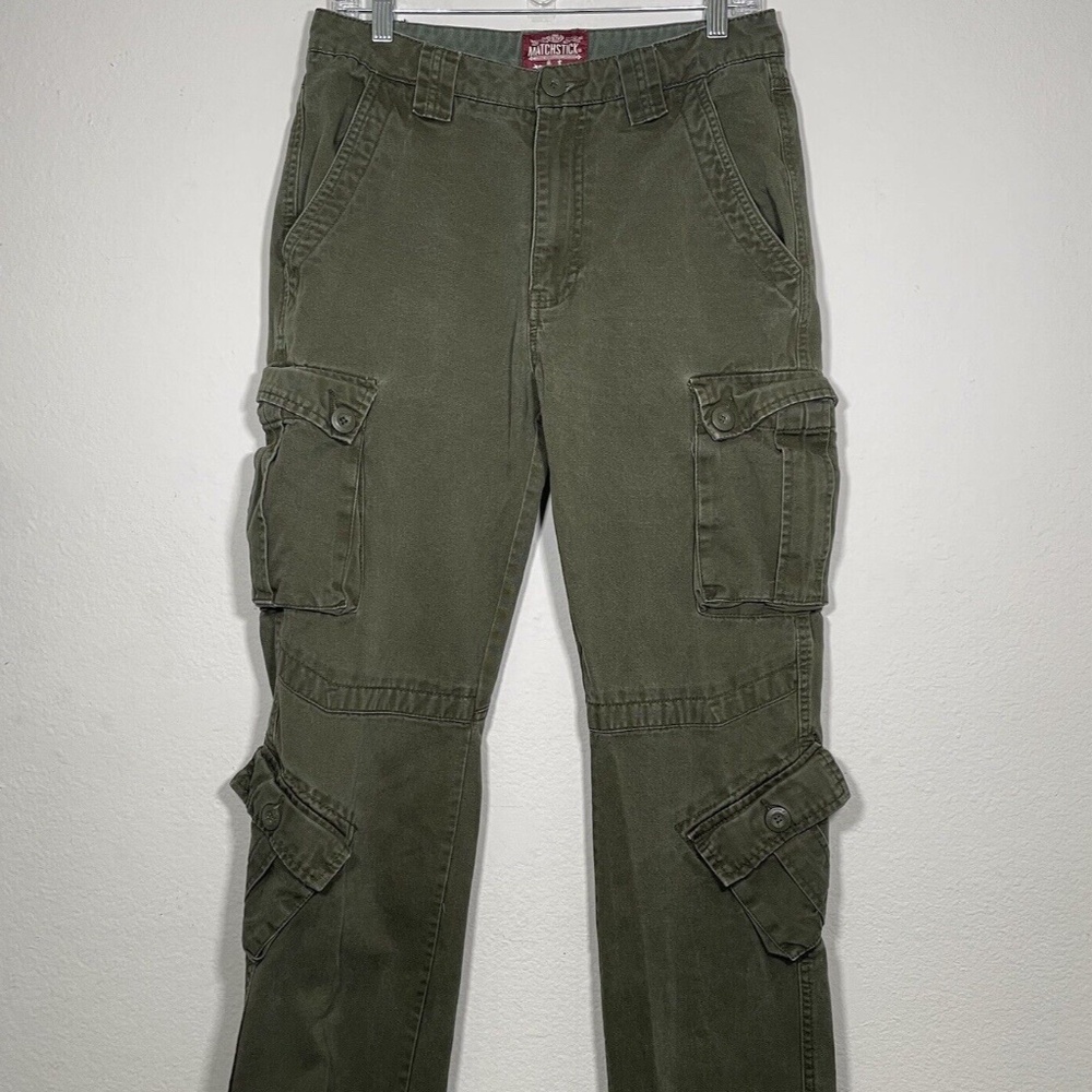 Matchstick Green Retro Relaxed Multi Pockets Cargo Pants Size 30 Medium
